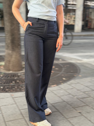 Hose LOLA wolle dunkelblau/weiß
